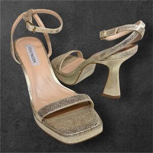 Like New Steve Madden Gold Nicky Platform Strappy Flare Heels - Women's 7.5 M